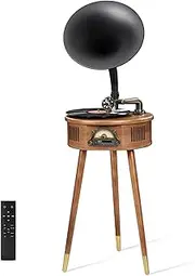 Vintage Italian Style Gramophone Record Player – Bluetooth/USB/FM Turntable with 3-Speed (33/45/78 RPM), Compatible with 7/10/12" Vinyl Records & Films, Hi-Fi Sound, Classic Wooden Tripod Design