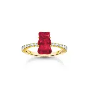Genuine THOMAS SABO Ring with red mini sized goldbears and zirconia