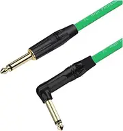 ROBAUN Instrument Guitar Cable 6.35mm TS Jack Cable 1/4 Inch Straight to Right Angle Electric Bass Guitar Cord for Keyboard(BK-Green,25m)