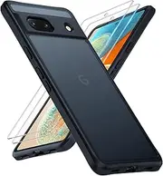 TOCOL for Google Pixel 7a Case, with 2 Pack Screen Protector, [Upgraded Full Camera Protection] [Shockproof Protection] Translucent Matte Hard Back, for Google Pixel 7a Phone Case 6.1 Inch, Black