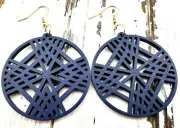 Navy Blue String Art Inspired Laser Cut Wood Earrings