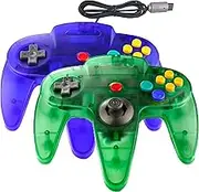 Hovlian 2 Pack Classic Controller, Wired 64-bit Gamepad Joystick for N64 Console (Clear Blue and Clear Green)
