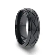Thorsten JAX Domed Black Titanium Ring with Brushed Cross Alternating Diagonal C