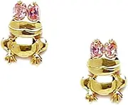 [JewelryWeb] 14k Yellow Gold Pink CZ Simulated Diamond Frog Shaped Screw Back Earrings 10x7mm Stud Earring for Women