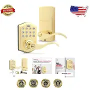 Polished Brass Keypad Door Lock - Easy Install with 50 Programmable Codes