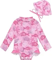 [babygoal] Baby Girls Long Sleeve One Piece Rash Guard Swimsuit with Zipper, UPF 50+ Sun Protection, Fish, 12-18 Months