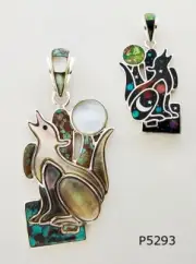 Reversible Celestial Turquoise Abalone Inlay .925 Silver Howling Cayote Pendant