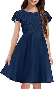 [HOSIKA] Summer Flower Girls Vintage Lace Chiffon A-Line Semi Formal Wedding Birthday Dress for 6-12 Years Kids