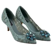 Dolce & Gabbana Bellucci Crystal Brooch Taormina Lace Pumps Blue