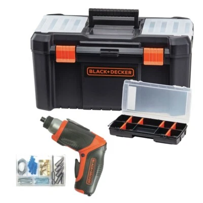 Black & Decker 4V MAX Cordless Screwdriver & 16" Tool Box & Organizer Bundle New
