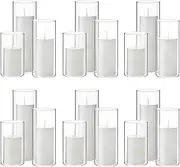 Shihanee White Pillar Candles and Glass Cylinder Vases Clear Cylinder Candle Holders for Slim Pillar Candles Wedding Centerpieces(36 Pcs)