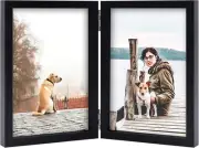 4x6 Double Picture Frame Wooden Hinged Photo Definition 4x6, Black