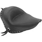 Mustang Black Studded Touring Solo Seat w Conchos Harley Cross Bones 08-11
