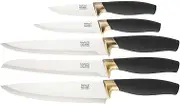 Taylor's Eye Witness Brooklyn Brass 5 Piece Kitchen Knife Set Soft Grip Knives with Sharpener