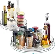 2 Pcs Lazy Susan Turntable, Clear Pantry Organiser, 23.5cm+27cm Diameter Rotating Spice Rack Storage for Kitchen Table Pantry Countertop
