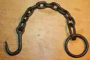 Antique Wrought Iron Hook , Ring , And Chain , Beam Iron 20"