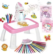 Drawing Projector,Arts and Crafts for Kids,Include Drawing Board with Music,Color Pens,Pencils,Crayons,Scrapbook,Sticker Book,Unicorn Stickers,Stamps,Toy for Girls & Boys 3+ Year Old