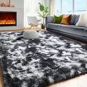 PAGISOFE Black White Grey Bedroom Rug 4x6 Ft, Soft Fluffy Fuzzy Plush Indoor Floor Area Rug for Living Room Kids Room Playroom Dorm Home Office Nursery Men Boys Room Decor Carpet Aesthetic