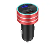 3.1A Dual USB Car Charger TYPE - C In Rapid Charging Car Appliances Metal Case-RED