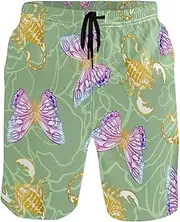 [GuoChe] Men's Swim Trunks Safari Butterflies and Scorpions Green Quick Dry Bathing Suits Sports Running Swim Board Shorts Mesh