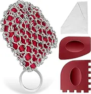 Herda Cast Iron Scrubber and Scrapers Kit, 4Pieces Cast Iron Cleaning Care Kit 316 Chainmail Scrubber for Iron Pan, Cast Iron Cleaner Chain Scrub Brush Griddle Scraper Tool Set for Steel Pan