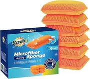 Miracle Microfiber Kitchen Sponge by Scrub-It (6 Pack) - Non-Scratch Heavy Duty Dishwashing Cleaning sponges- Machine Washable- (Orange)