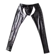 Men Faux Latex Tight Leather Pant Sexy Open Crotch Stage Nightclub Punk Rock