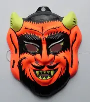 NOS Halloween Mask SATAN DEVIL 1960's Fun World Div. Plastic Day-Glo?