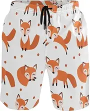 [GuoChe] Men's Swim Trunks Orange Cute Foxes Foxy Quick Dry Beachwear Hot Summer Swim Trunks Casual Board Shorts