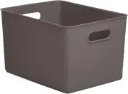Superio Large Brown Ribbed Storage Bin, Plastic Storage Basket (22 Liter)