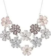 [Lux Accessories] Faux White Pink Grey Mauve Floral Flower Statement Necklace