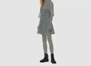 $235 AllSaints Womens Gray Floral V-Neck Short Sleeve Shift Mini Dress Size US 8