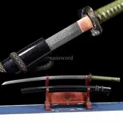 Japanese Katana Damascus Folded Steel Full Tang Sword Brass Tsuba Battle Ready.