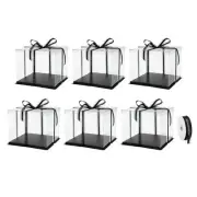 Clear Cake Box with Ribbon, 6Pcs 12"x12"x10" for 10 Inch Cake Packing (Black)
