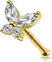 [CHARMONLINE] 14K Solid Gold Butterfly Paw Nose Stud 20G Yellow Gold L Bend Nose Stud Nose Piercing 14K Gold Nose Stud Nose Ring Hypoallergenic Nose Piercing for Women Men