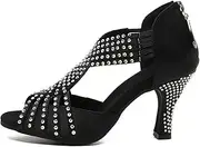 [HOBTEC] Women's Latin Dance Shoes Slip on Ballroom Salsa Bachata for Dance Beginner Dance Performance Practice Low Heel