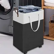 Large Capacity Laundry Basket, 75L/90L, Stylish Black, Features 2 Long Handles and 1 Side Carry Handle, Foldable Storage Bin, Waterproof Dirty Clothes Basket,