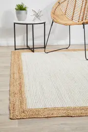 Rug Culture White & Natural Border Hand Braided Jute Rug