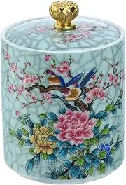 Bicuzat Enamel Ceramic Tea Caddy Tea Canister Tea Storage Container Tins Jar with Airtight Lid Moisture-proof Tank for Tea, Coffee, Herb, Sugar, Spice, Nuts