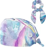 [YTYVAGT] Scrub Caps,Working Cap Hat with Sweatband Headgear for Women,Watercolor Rainbow Unicorn