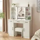 Dressing Table Makeup Desk with Light Mirror 3 Drawers Stool Bedroom Vanity Set