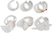 [Yecomsy] Chunky Stackable Rings Set Vintage Flower Pearl Ring Dainty Knuckle Rings Jewelry Gift