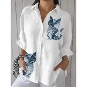 Women's Shirt Animal Vintage Tropical Daily Long Sleeve Shirt Collar Regular Tops Daily Holiday Going out Print Black White Blue Summer Spring