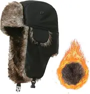 [DKDDSSS] Trapper Hat Unisex Adult, Russian Hat Outdoor Winter Hat Bomber Hat Ushanka Hat Warm Hats with Ear Flaps Hunting Hat Windproof Faux Fur Hat Aviator Cap for Skating, Skiing or Daily Use Black,