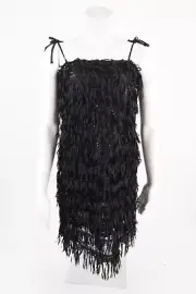 Zara Womens Mini Dress M Black Fringed With Straps Sequins Party 2712/906 NWT