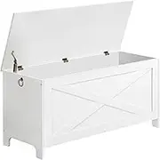 MAHANCRIS 100 CM Toy Chest, Sturdy Entryway Storage Chest with Safety Hinges, Retro Toy Box, Wooden Look Accent Furniture for Living Room, Bedroom, White SCWT48101Z1