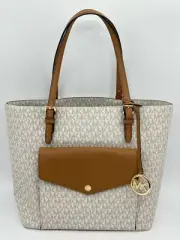 MICHAEL KORS NWT VANILLA Monogram Coated Canvas Jet Set Large Tote