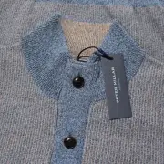 Peter Millar NWT Pullover Henley Sweater Size M in Blue & Gray 100% Wool