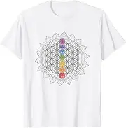 [VidiAmazing] Flower of Life with Chakra Symbols, Sacred Geometry Mandala ds292 T-Shirt