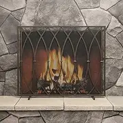 Fireplace Screen Guard, Fireplace Guard Large Flat Fireplace Screen 31.9inch Tall， Durable & Free Standing Fire Place Mesh Gate Kid Pets Safety Spark Guard Single Panel Frame， Retro Copper